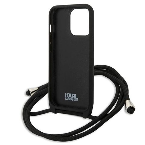 Etui Karl Lagerfeld Leather Monogram Patch and Cord Iconik na iPhone 13 Pro / 13 - czarne Etui Karl Lagerfeld Leather Monogram Patch and Cord Iconik na iPhone 13 Pro / 13 - czarne
