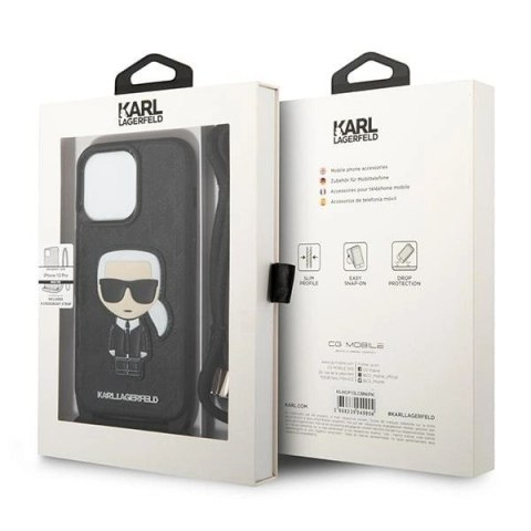 Etui Karl Lagerfeld Leather Monogram Patch and Cord Iconik na iPhone 13 Pro / 13 - czarne Etui Karl Lagerfeld Leather Monogram Patch and Cord Iconik na iPhone 13 Pro / 13 - czarne