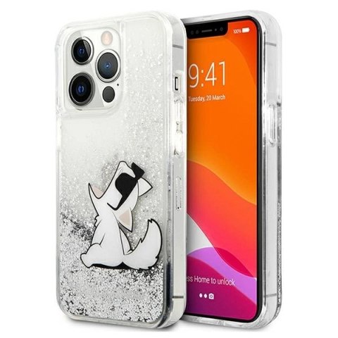 Etui Karl Lagerfeld Liquid Glitter Choupette Fun na iPhone 13 Pro Max 6,7" - srebrne Etui Karl Lagerfeld Liquid Glitter Choupette Fun na iPhone 13 Pro Max 6,7" - srebrne