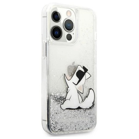 Etui Karl Lagerfeld Liquid Glitter Choupette Fun na iPhone 13 Pro Max 6,7" - srebrne Etui Karl Lagerfeld Liquid Glitter Choupette Fun na iPhone 13 Pro Max 6,7" - srebrne