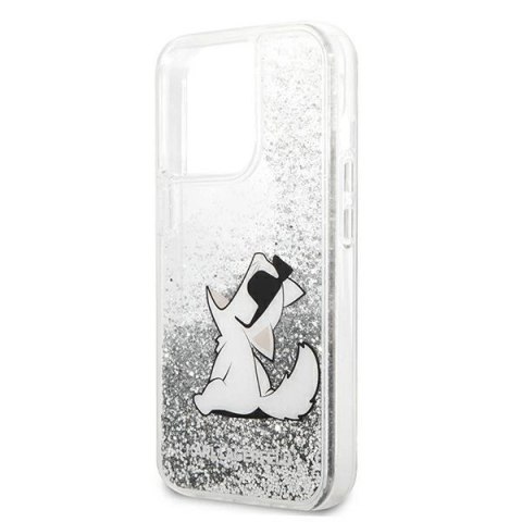 Etui Karl Lagerfeld Liquid Glitter Choupette Fun na iPhone 13 Pro Max 6,7" - srebrne Etui Karl Lagerfeld Liquid Glitter Choupette Fun na iPhone 13 Pro Max 6,7" - srebrne