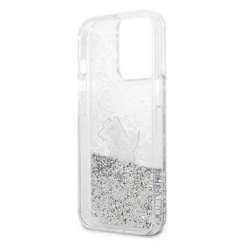 Etui Karl Lagerfeld Liquid Glitter Choupette Fun na iPhone 13 Pro Max 6,7" - srebrne Etui Karl Lagerfeld Liquid Glitter Choupette Fun na iPhone 13 Pro Max 6,7" - srebrne