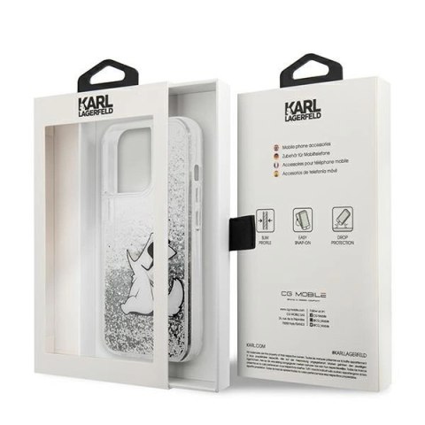 Etui Karl Lagerfeld Liquid Glitter Choupette Fun na iPhone 13 Pro Max 6,7" - srebrne Etui Karl Lagerfeld Liquid Glitter Choupette Fun na iPhone 13 Pro Max 6,7" - srebrne