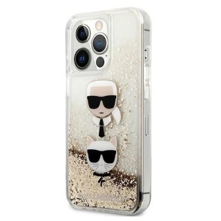 Etui Karl Lagerfeld Liquid Glitter Karl&Choupette Head na iPhone 13 Pro Max 6,7" - złote