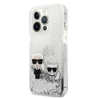 Etui Karl Lagerfeld Liquid Glitter Karl&Choupette na iPhone 13 Pro / 13 6,1" - srebrne