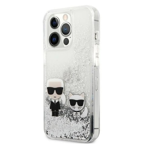 Etui Karl Lagerfeld Liquid Glitter Karl&Choupette na iPhone 13 Pro Max 6,7" - srebrne Etui Karl Lagerfeld Liquid Glitter Karl&Choupette na iPhone 13 Pro Max 6,7" - srebrne