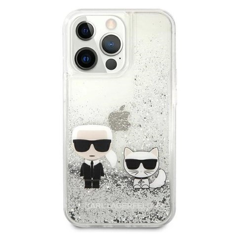 Etui Karl Lagerfeld Liquid Glitter Karl&Choupette na iPhone 13 Pro Max 6,7" - srebrne Etui Karl Lagerfeld Liquid Glitter Karl&Choupette na iPhone 13 Pro Max 6,7" - srebrne