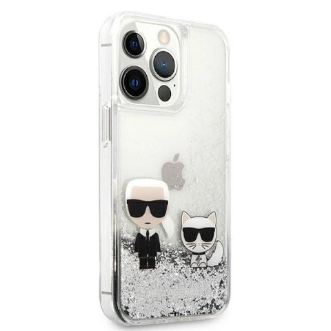 Etui Karl Lagerfeld Liquid Glitter Karl&Choupette na iPhone 13 Pro Max 6,7" - srebrne Etui Karl Lagerfeld Liquid Glitter Karl&Choupette na iPhone 13 Pro Max 6,7" - srebrne