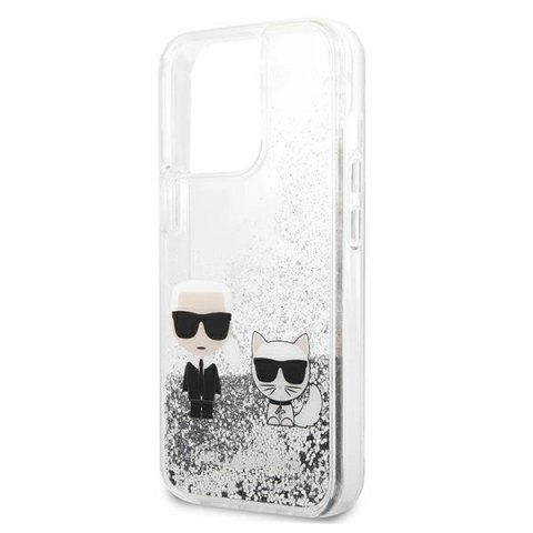 Etui Karl Lagerfeld Liquid Glitter Karl&Choupette na iPhone 13 Pro Max 6,7" - srebrne Etui Karl Lagerfeld Liquid Glitter Karl&Choupette na iPhone 13 Pro Max 6,7" - srebrne