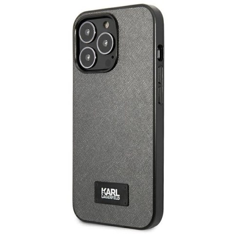 Etui Karl Lagerfeld Saffiano Plaque na iPhone 13 Pro / 13 6,1" - srebrne Etui Karl Lagerfeld Saffiano Plaque na iPhone 13 Pro / 13 6,1" - srebrne