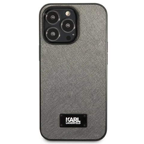 Etui Karl Lagerfeld Saffiano Plaque na iPhone 13 Pro / 13 6,1" - srebrne Etui Karl Lagerfeld Saffiano Plaque na iPhone 13 Pro / 13 6,1" - srebrne