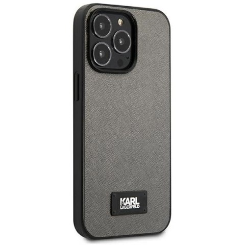 Etui Karl Lagerfeld Saffiano Plaque na iPhone 13 Pro / 13 6,1" - srebrne Etui Karl Lagerfeld Saffiano Plaque na iPhone 13 Pro / 13 6,1" - srebrne