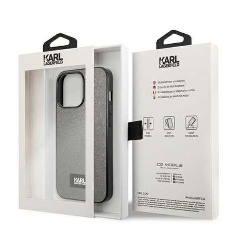 Etui Karl Lagerfeld Saffiano Plaque na iPhone 13 Pro / 13 6,1" - srebrne Etui Karl Lagerfeld Saffiano Plaque na iPhone 13 Pro / 13 6,1" - srebrne
