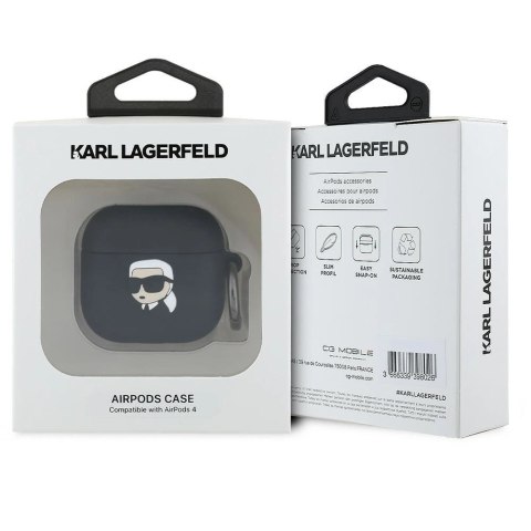 Etui Karl Lagerfeld Silicone Karl Head 3D na AirPods 4 - czarne Etui Karl Lagerfeld Silicone Karl Head 3D na AirPods 4 - czarne