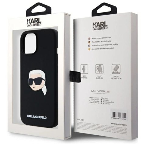 Etui Karl Lagerfeld Silicone Karl Head Print MagSafe na iPhone 15 6.1" - czarne