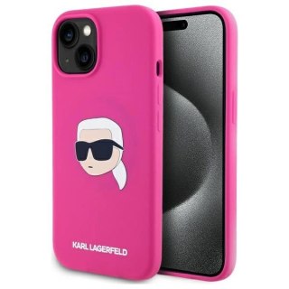 Etui Karl Lagerfeld Silicone Karl Head Print MagSafe na iPhone 15 6.1" - fuksja