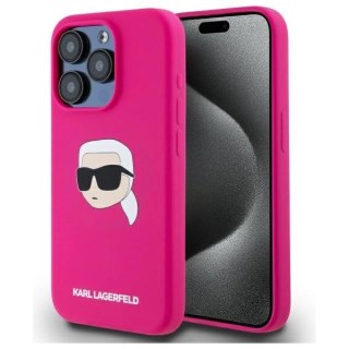 Etui Karl Lagerfeld Silicone Karl Head Print MagSafe na iPhone 15 Pro 6.1" - fuksja