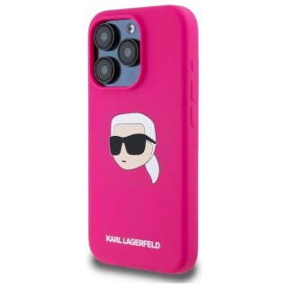 Etui Karl Lagerfeld Silicone Karl Head Print MagSafe na iPhone 15 Pro 6.1" - fuksja