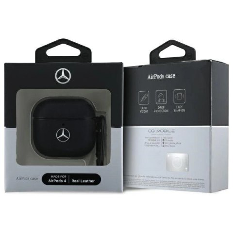 Etui Mercedes Leather Metal Logo na AirPods 4 - czarne Etui Mercedes Leather Metal Logo na AirPods 4 - czarne