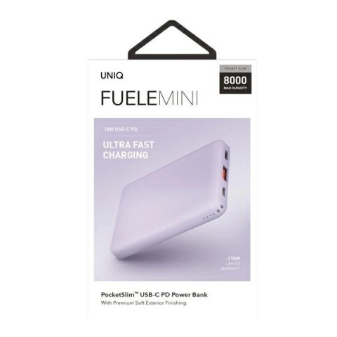 Powerbank UNIQ Fuele mini 8000mAh USB-C 18W PD Fast charge - lawendowy