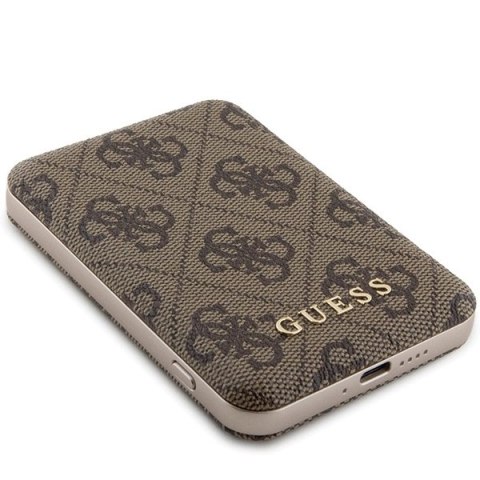 Powerbank indukcyjny Guess 4G Leather Metal Logo MagSafe 15W 5000mAh - brązowy Powerbank indukcyjny Guess 4G Leather Metal Logo MagSafe 15W 5000mAh - brązowy