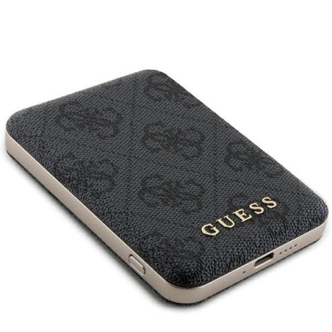 Powerbank indukcyjny Guess 4G Leather Metal Logo MagSafe 15W 5000mAh czarny