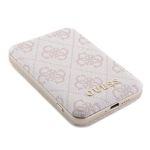 Powerbank indukcyjny Guess 4G Leather Metal Logo MagSafe 15W 5000mAh - różowy Powerbank indukcyjny Guess 4G Leather Metal Logo MagSafe 15W 5000mAh - różowy
