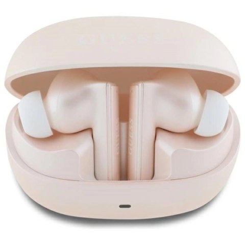 Słuchawki Bluetooth Guess Capsule Printed Logo TWS + stacja dokująca - różowe Słuchawki Bluetooth Guess Capsule Printed Logo TWS + stacja dokująca - różowe