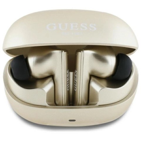 Słuchawki Bluetooth Guess Capsule Printed Logo TWS + stacja dokująca - złote Słuchawki Bluetooth Guess Capsule Printed Logo TWS + stacja dokująca - złote