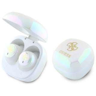 Słuchawki Bluetooth Guess Iridescent 4G Printed Logo TWS + stacja dokująca - białe