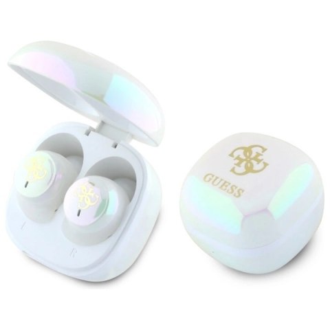 Słuchawki Bluetooth Guess Iridescent 4G Printed Logo TWS + stacja dokująca - białe