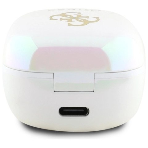 Słuchawki Bluetooth Guess Iridescent 4G Printed Logo TWS + stacja dokująca - białe