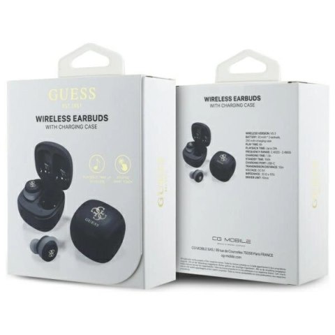 Słuchawki Bluetooth Guess Iridescent 4G Printed Logo TWS + stacja dokująca - czarne Słuchawki Bluetooth Guess Iridescent 4G Printed Logo TWS + stacja dokująca - czarne