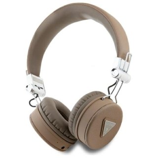 Słuchawki nauszne Bluetooth Guess Grained Classic Round Shape ENC - brązowe