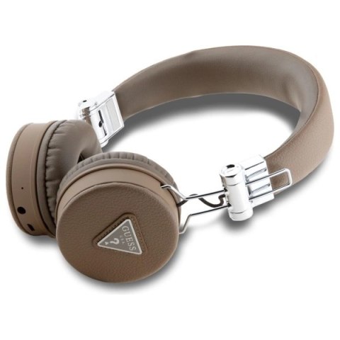 Słuchawki nauszne Bluetooth Guess Grained Classic Round Shape ENC - brązowe