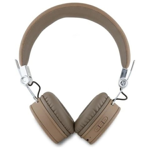 Słuchawki nauszne Bluetooth Guess Grained Classic Round Shape ENC - brązowe