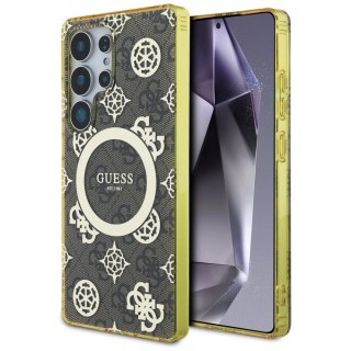 Etui Guess 4G Background Gold Electroplated Peony Pattern MagSafe do Samsung Galaxy S25 Ultra brązowy