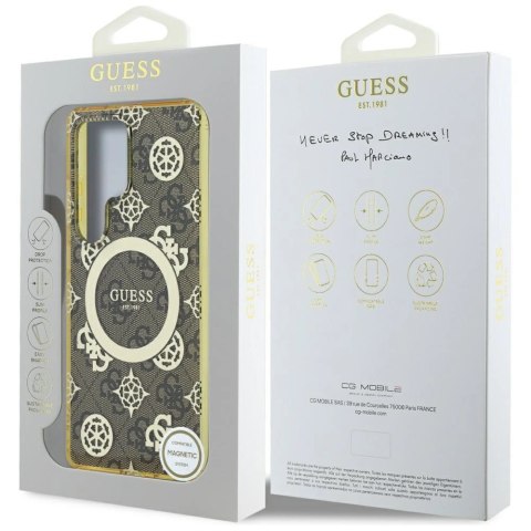 Etui Guess 4G Background Gold Electroplated Peony Pattern MagSafe do Samsung Galaxy S25 Ultra brązowy Etui Guess 4G Background Gold Electroplated Peony Pattern MagSafe do Samsung Galaxy S25 Ultra brązowy