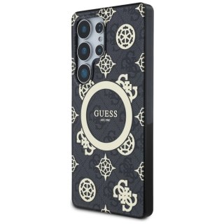 Etui Guess 4G Background Gold Electroplated Peony Pattern MagSafe do Samsung Galaxy S25 Ultra czarny