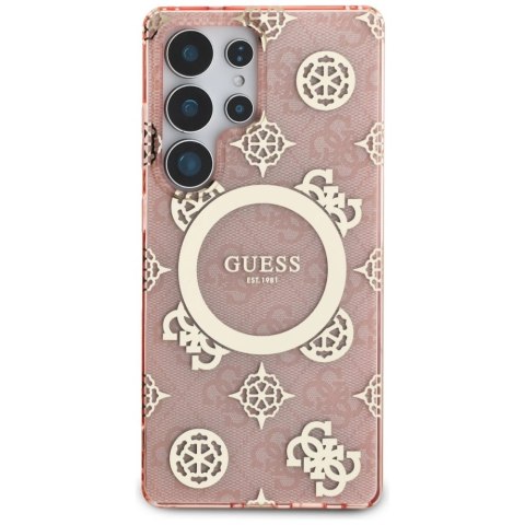 Etui Guess 4G Background Gold Electroplated Peony Pattern MagSafe do Samsung Galaxy S25 Ultra różowy