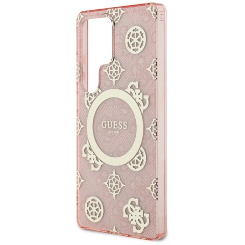 Etui Guess 4G Background Gold Electroplated Peony Pattern MagSafe do Samsung Galaxy S25 Ultra różowy