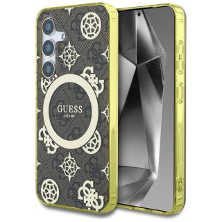 Etui Guess 4G Background Gold Electroplated Peony Pattern MagSafe do Samsung Galaxy S25 brązowy