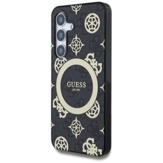 Etui Guess 4G Background Gold Electroplated Peony Pattern MagSafe do Samsung Galaxy S25 czarny