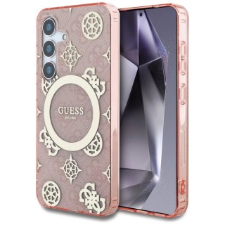 Etui Guess 4G Background Gold Electroplated Peony Pattern MagSafe do Samsung Galaxy S25 różowy