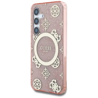 Etui Guess 4G Background Gold Electroplated Peony Pattern MagSafe do Samsung Galaxy S25 różowy