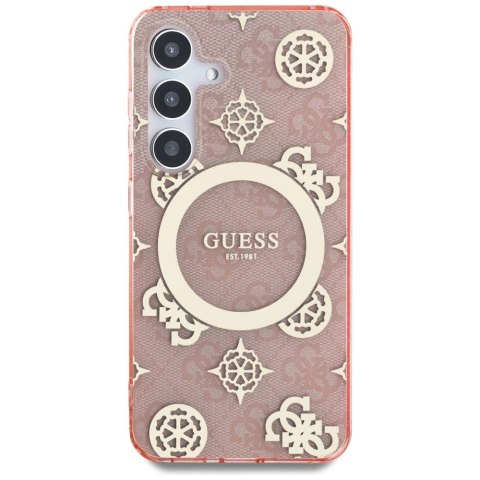 Etui Guess 4G Background Gold Electroplated Peony Pattern MagSafe do Samsung Galaxy S25 różowy Etui Guess 4G Background Gold Electroplated Peony Pattern MagSafe do Samsung Galaxy S25 różowy