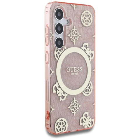 Etui Guess 4G Background Gold Electroplated Peony Pattern MagSafe do Samsung Galaxy S25 różowy Etui Guess 4G Background Gold Electroplated Peony Pattern MagSafe do Samsung Galaxy S25 różowy
