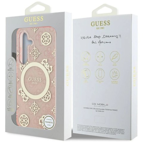 Etui Guess 4G Background Gold Electroplated Peony Pattern MagSafe do Samsung Galaxy S25 różowy Etui Guess 4G Background Gold Electroplated Peony Pattern MagSafe do Samsung Galaxy S25 różowy