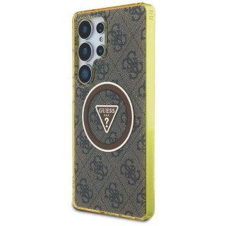 Etui Guess 4G Glitter Triangle Buttons MagSafe do Samsung Galaxy S25 Ultra brązowy