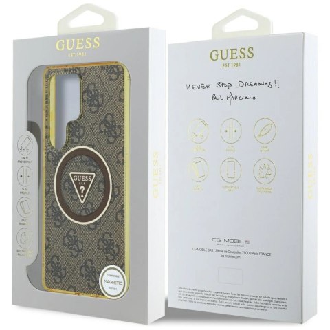 Etui Guess 4G Glitter Triangle Buttons MagSafe do Samsung Galaxy S25 Ultra brązowy Etui Guess 4G Glitter Triangle Buttons MagSafe do Samsung Galaxy S25 Ultra brązowy